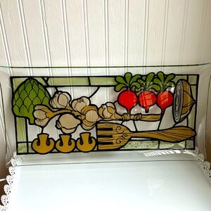 Retro/MCM Style Glass Serving Tray Vegetable Design